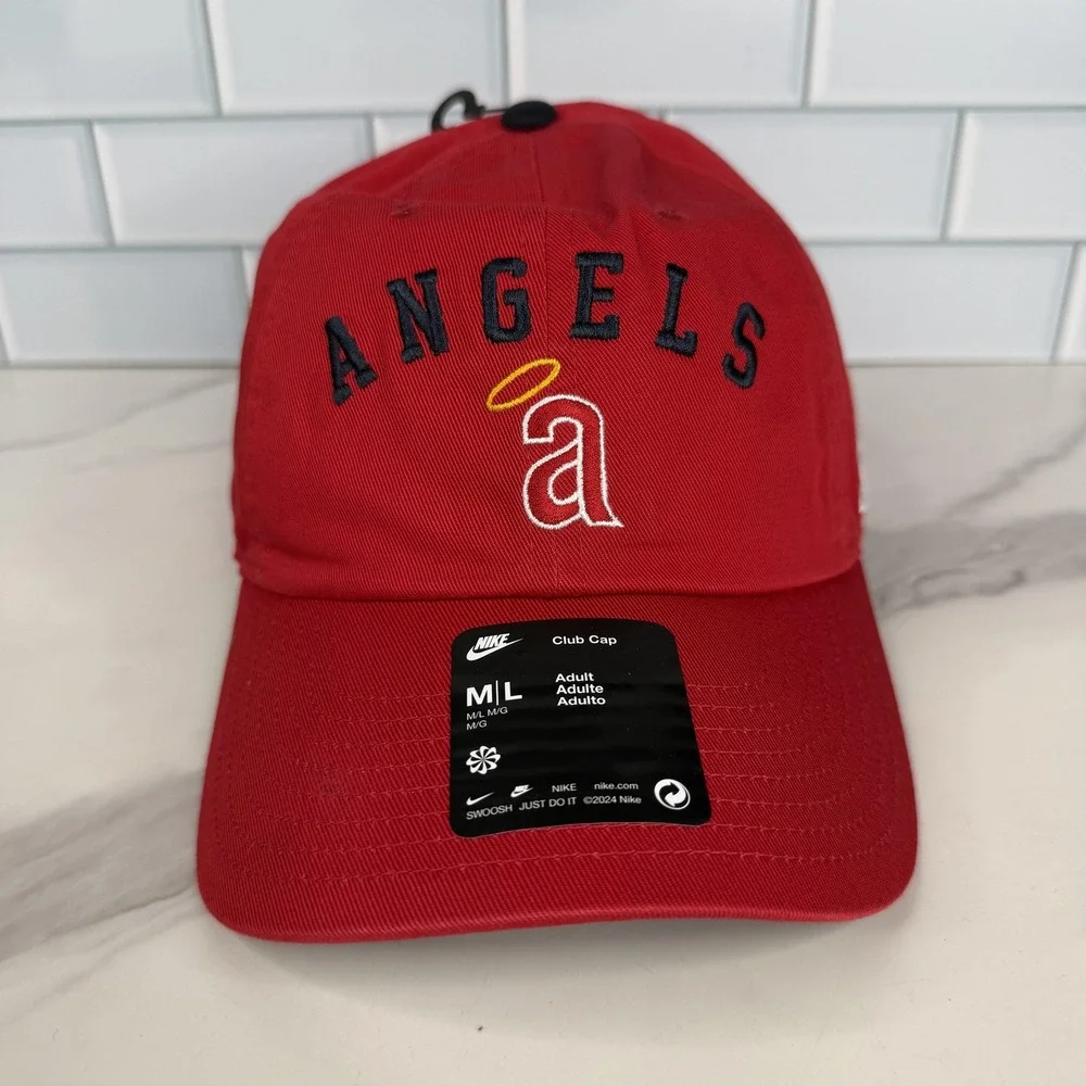 Los Angeles Angels Hat Cap Strap Back Mens M/L Red MLB Baseball Nike Club